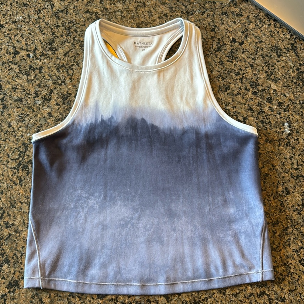 Athleta Shanti Watercolor Ombré Crop Tank Navy White MEDIUM TALL